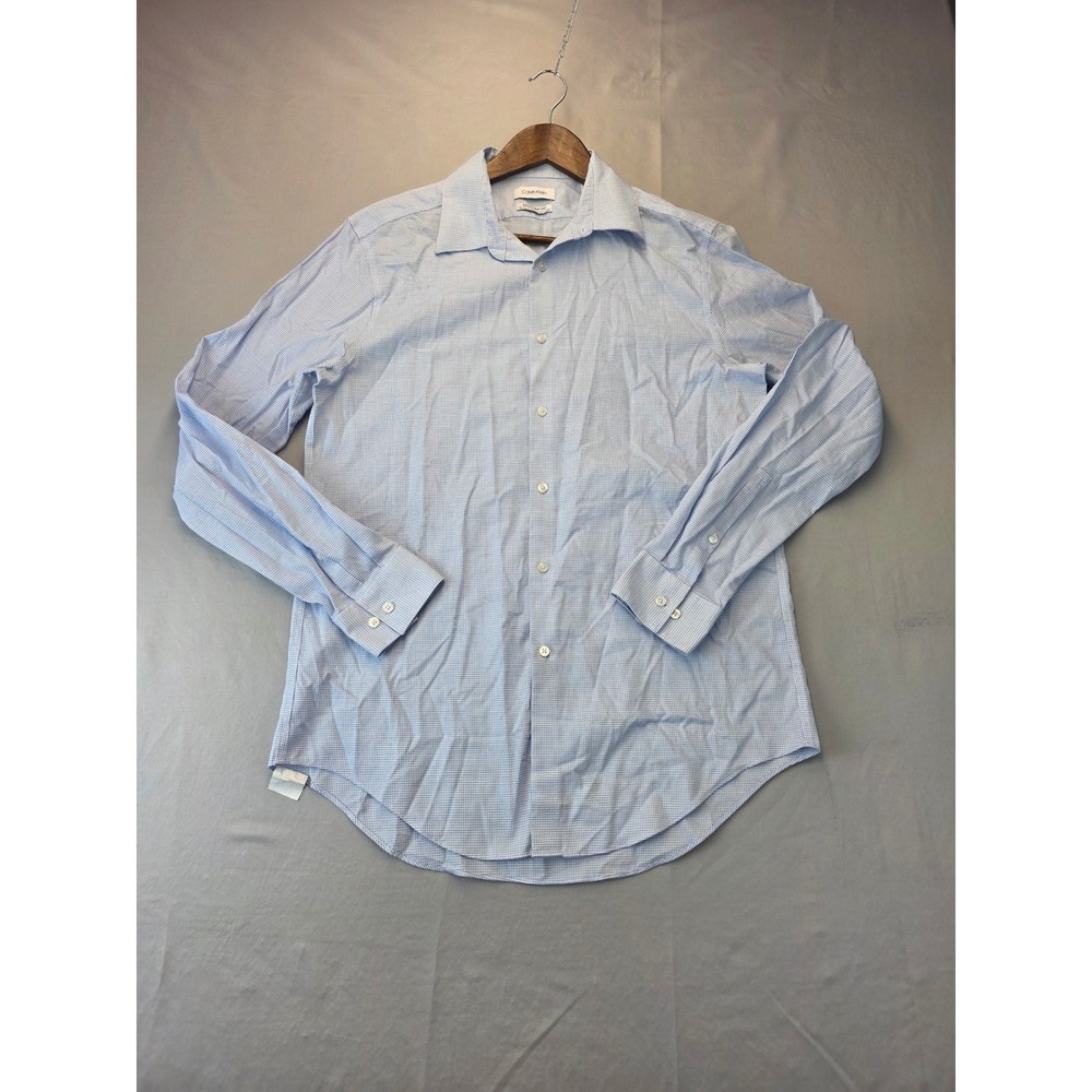 Calvin Klein Infinite Non Iron Slim Fit Dress Shirt Blue Micro Check 16 34/35 L